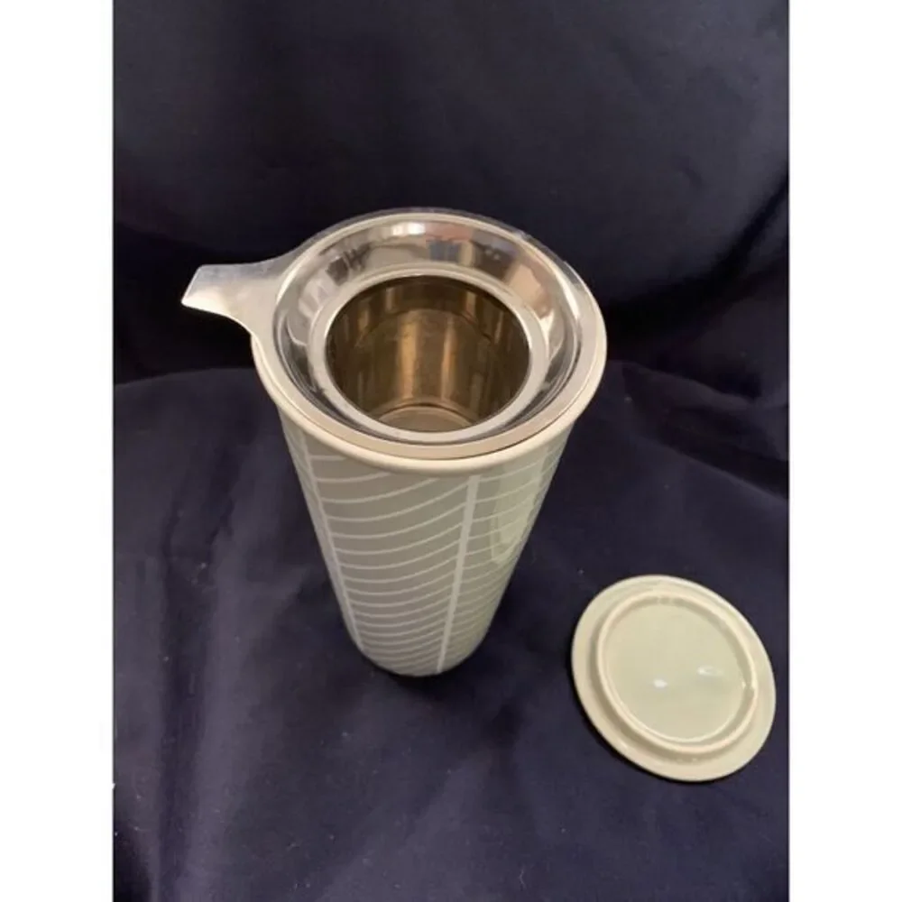 Ceramic Gray Chevron Tumbler W Stainless Steel‎ Tea Infuser 7.5